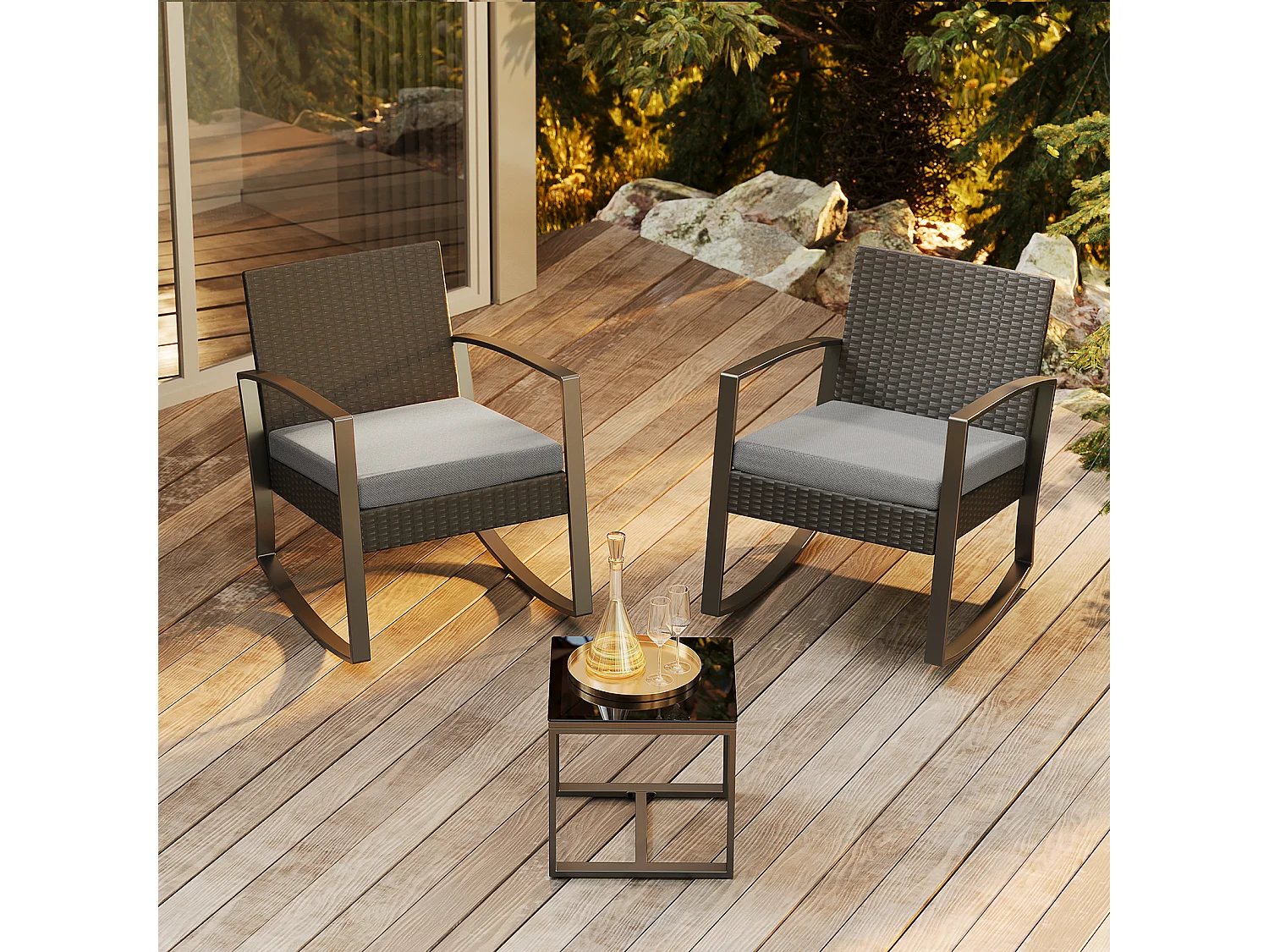 Bealife set tuin schommelstoelen met bijtaveltje - grijs