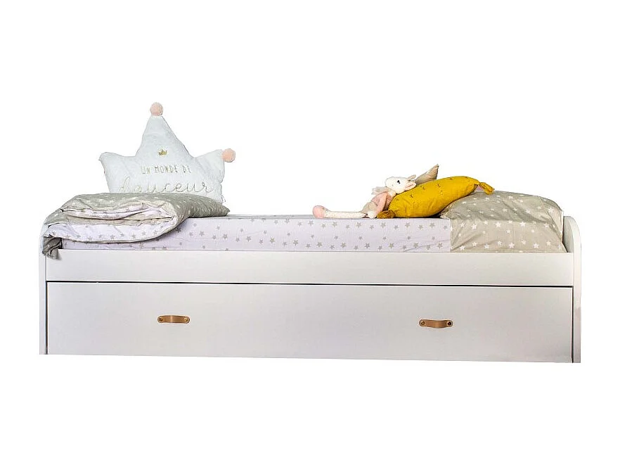 Bed + lades van witte spaanplaat met lattenbodem 90x190cm
