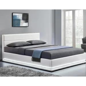 Bedframe in wit PU met opbergruimte en geïntegreerde LED-verlichting 160×200 cm NEW YORK Bedframe in wit PU met opbergruimte en geïntegreerde LED-verlichting 160×200 cm NEW YORK