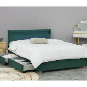 Bed van Groen Fluweel met Opbergruimte en Geïntegreerde LED-verlichting 140×190 cm ENFIELD Bed van Groen Fluweel met Opbergruimte en Geïntegreerde LED-verlichting 140×190 cm ENFIELD