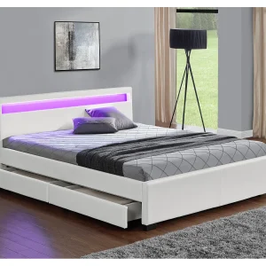 Bedframe in wit PU met opbergruimte en geïntegreerde LED-verlichting 160×200 cm Enfield Bedframe in wit PU met opbergruimte en geïntegreerde LED-verlichting 160×200 cm Enfield