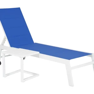BARBADOS ligstoel en bijzettafelSet in blauw textilene – wit aluminium BARBADOS ligstoel en bijzettafelSet in blauw textilene – wit aluminium