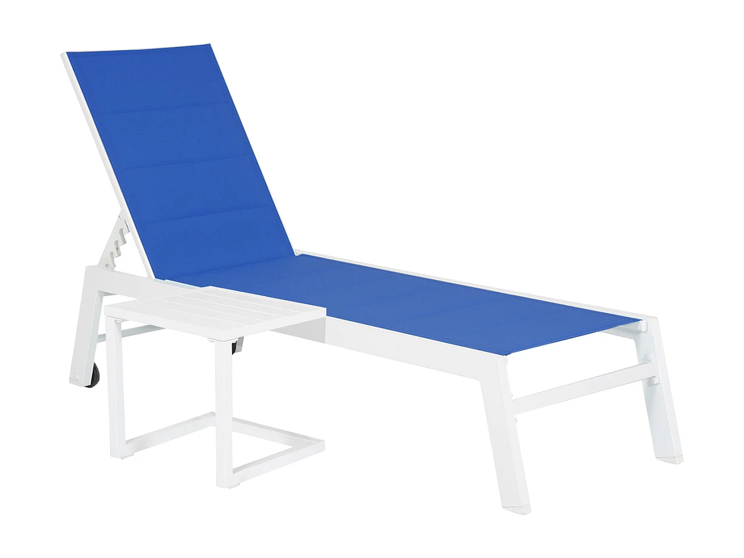 BARBADOS ligstoel en bijzettafelSet in blauw textilene – wit aluminium