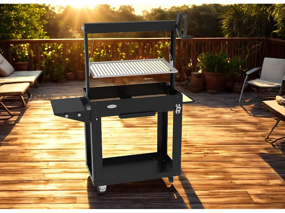 Barbecue au charbon et bois SANTA CLARA – hauteur réglable – briques réfractaires – IMOR