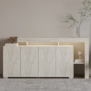 "Beliz" Travertin Houten Buffet met LED-verlichting – Modern Design – 170 x 35 x 80 cm
