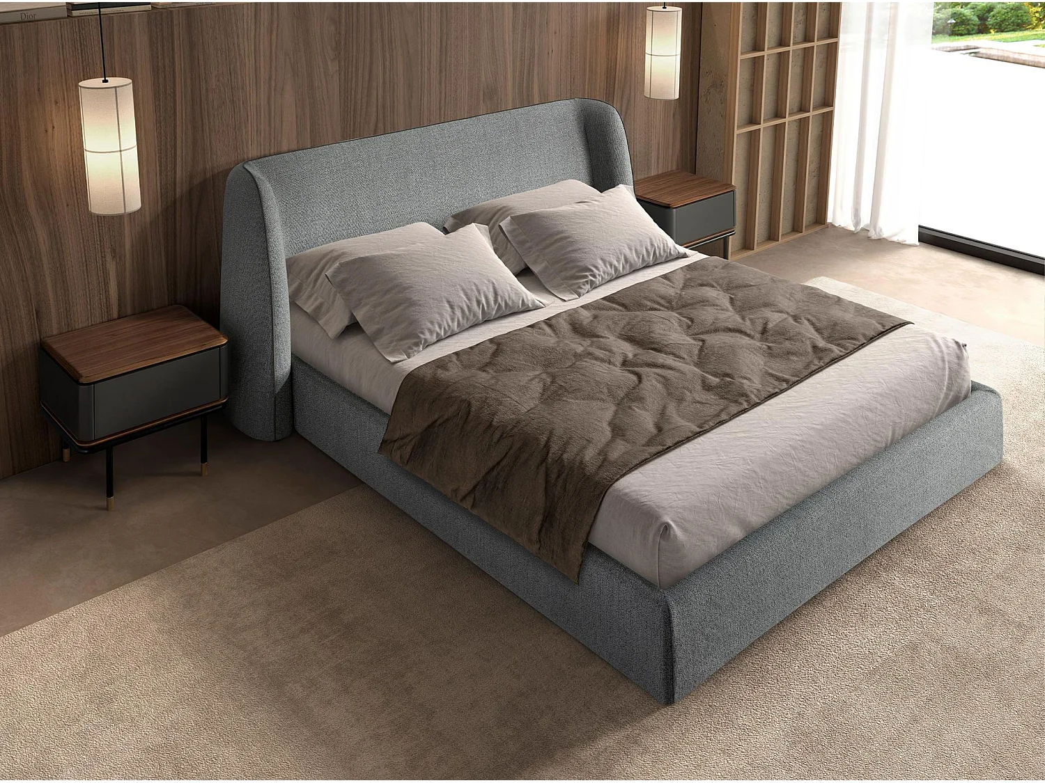 Bed in donkergrijze stof 7145 ANGEL CERDA