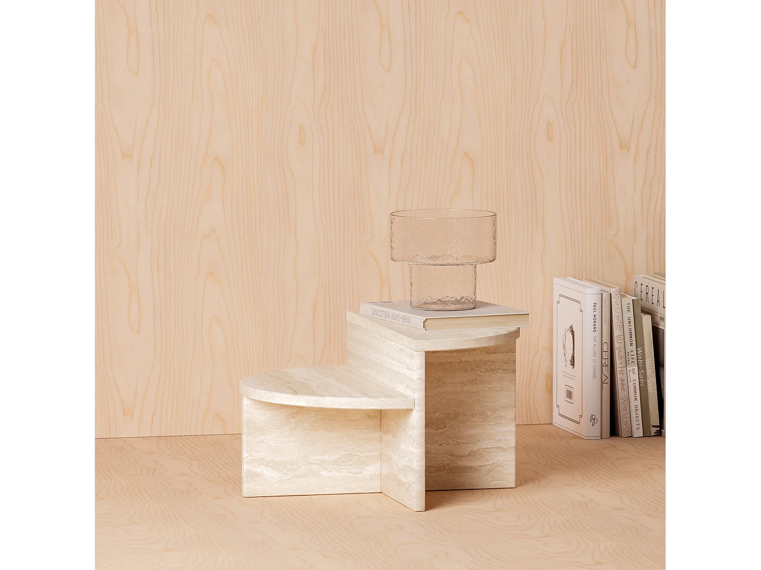 Bijzettafel in travertin – beige – Swan Low
