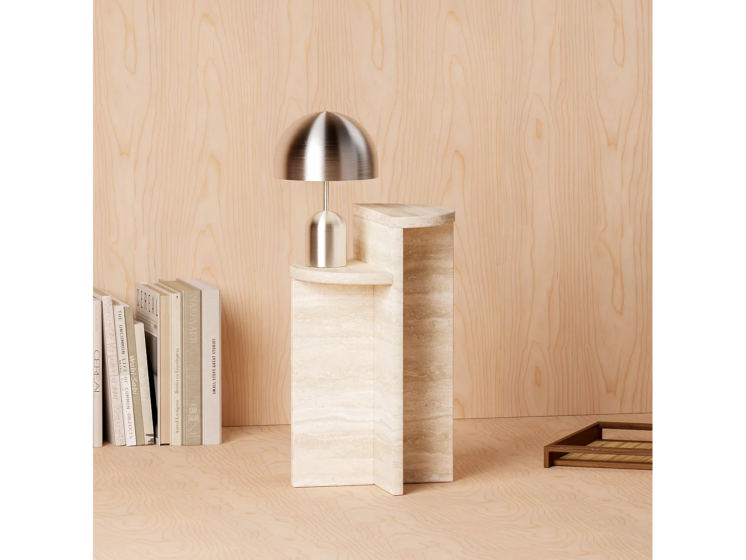 Bijzettafel in travertin – beige – Swan Tall