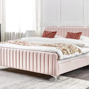 Bed Fluweel LUNAN 180 x 200 cm Pastelroze