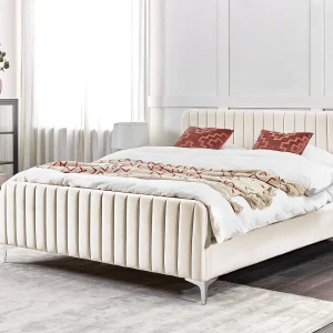 Bed Fluweel LUNAN 160 x 200 cm Lichtbeige