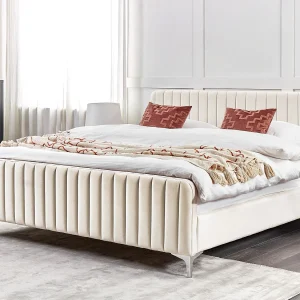 Bed Fluweel LUNAN 180 x 200 cm Lichtbeige