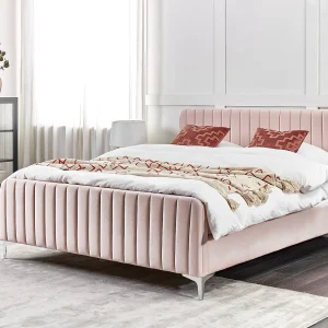 Bed Fluweel LUNAN 160 x 200 cm Pastelroze