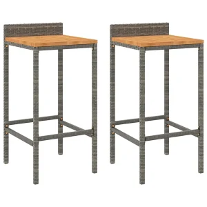 Barkrukken 2 st poly rattan en massief acaciahout grijs Barkrukken 2 st poly rattan en massief acaciahout grijs