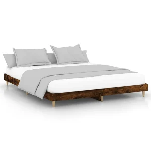 Bedframe bewerkt hout gerookt eikenkleurig 160×200 cm Bedframe bewerkt hout gerookt eikenkleurig 160×200 cm