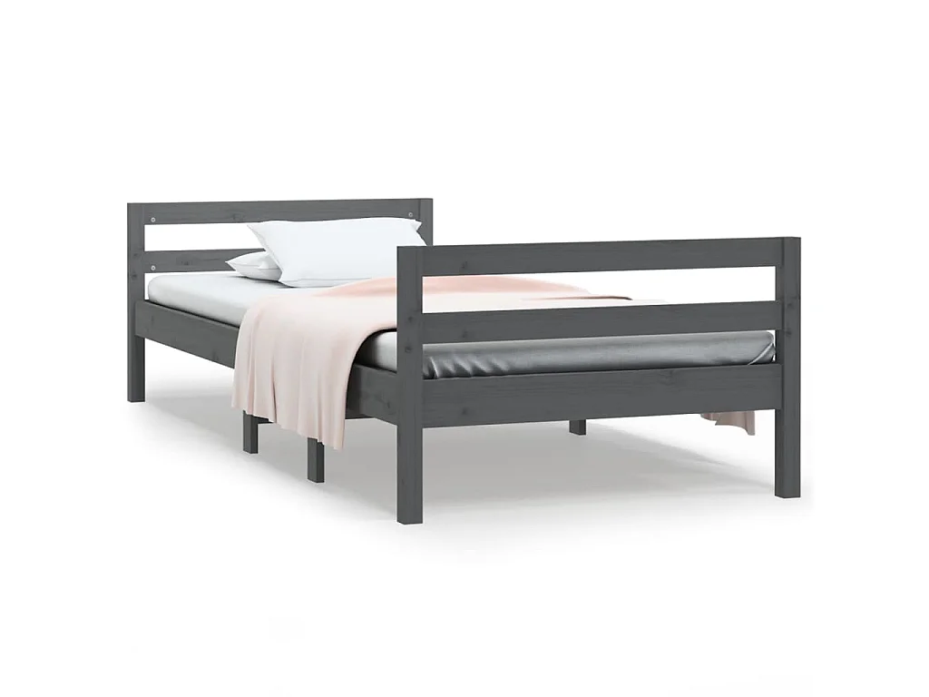 Bedframe massief grenenhout grijs 90x200 cm