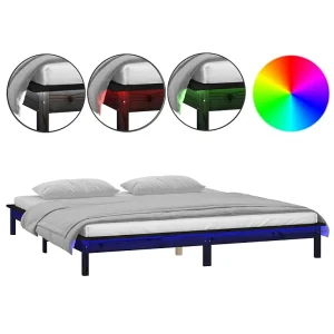 Bedframe LED massief hout zwart 160×200 cm Bedframe LED massief hout zwart 160×200 cm