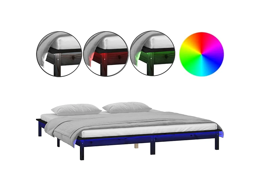 Bedframe LED massief hout zwart 160x200 cm