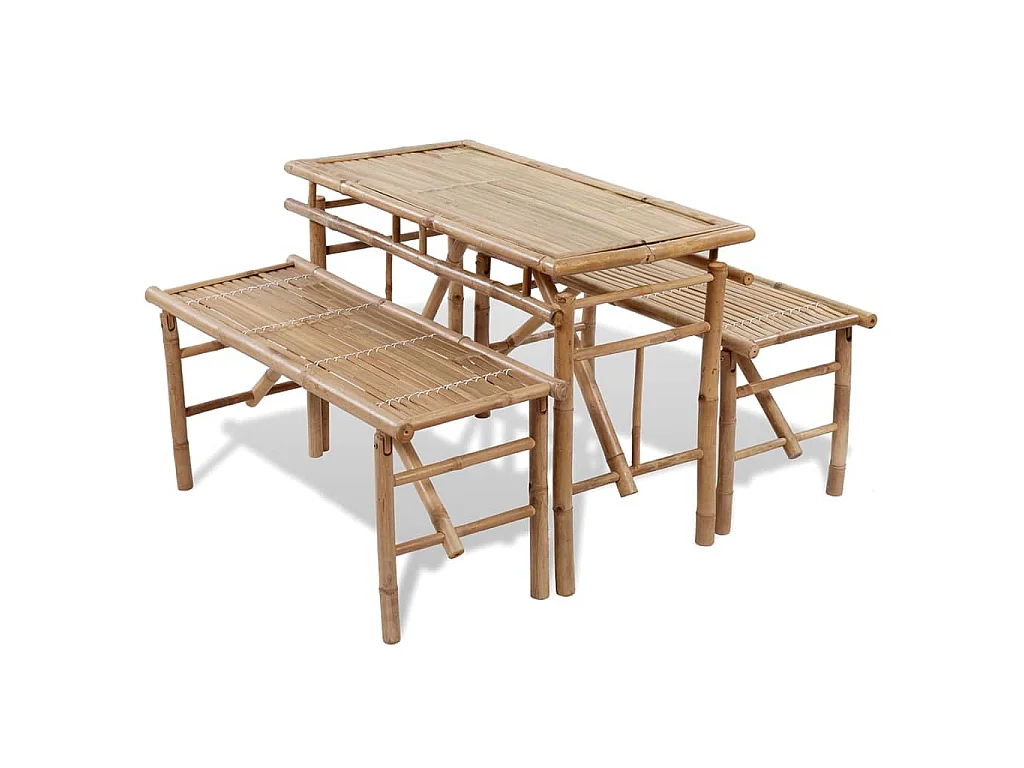 Biertafel met 2 bankjes 100 cm bamboe