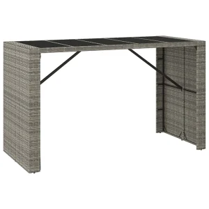 Bartafel met glazen blad 185x80x110 cm poly rattan grijs Bartafel met glazen blad 185x80x110 cm poly rattan grijs