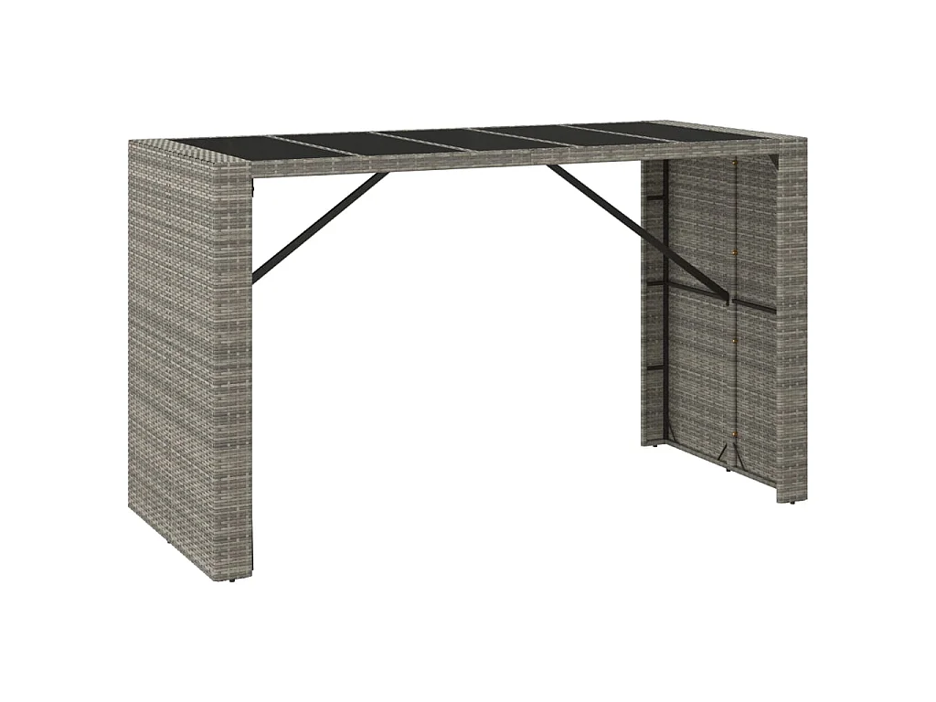 Bartafel met glazen blad 185x80x110 cm poly rattan grijs