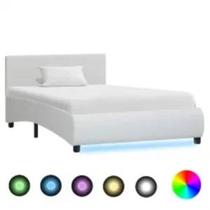 Bedframe met LED kunstleer wit 90×200 cm Bedframe met LED kunstleer wit 90×200 cm
