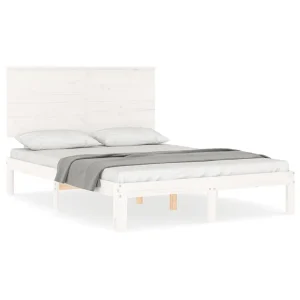 Bedframe met hoofdbord massief hout wit Bedframe met hoofdbord massief hout wit