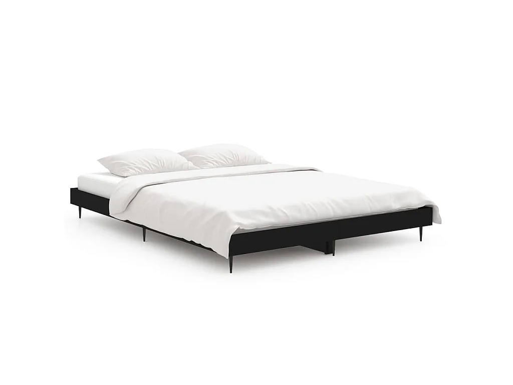 Bedframe LED massief hout zwart 140x190 cm