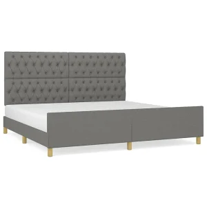 Bedframe met hoofdeinde stof donkergrijs 200×200 cm Bedframe met hoofdeinde stof donkergrijs 200×200 cm