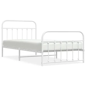 Bedframe met hoofd- en voeteneinde metaal wit 107×203 cm Bedframe met hoofd- en voeteneinde metaal wit 107×203 cm