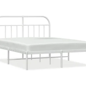 Bedframe met hoofdbord metaal wit 160×200 cm Bedframe met hoofdbord metaal wit 160×200 cm