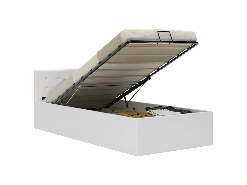 Bedframe met opslag hydraulisch kunstleer wit 100x200 cm