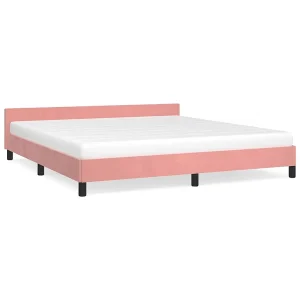 Bedframe met hoofdeinde zonder matras 180×200 cm fluweel roze Bedframe met hoofdeinde zonder matras 180×200 cm fluweel roze