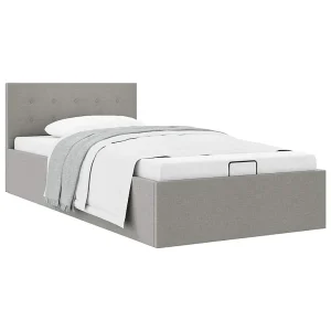 Bedframe met hydraulische opslag stof lichtgrijs 90×200 cm