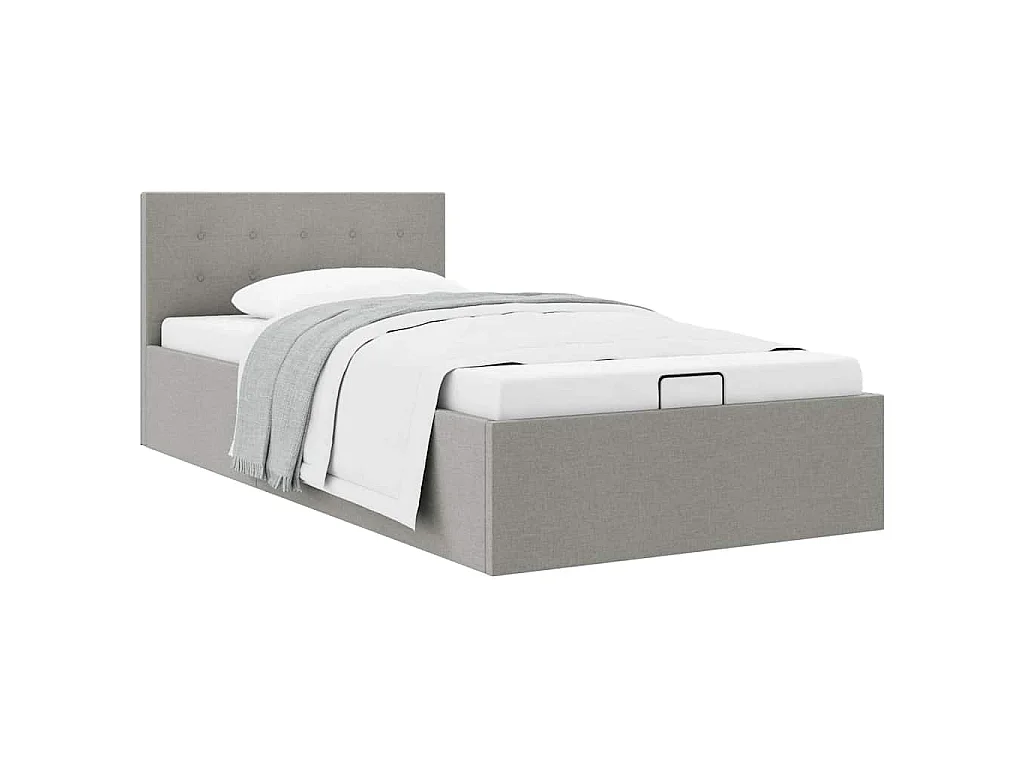Bedframe met hydraulische opslag stof lichtgrijs 90x200 cm