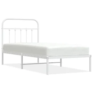 Bedframe met hoofdbord metaal wit 90×200 cm