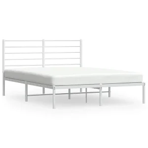 Bedframe met hoofdbord metaal wit 135×190 cm Bedframe met hoofdbord metaal wit 135×190 cm