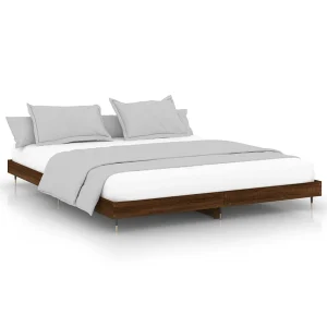 Bedframe bewerkt hout bruin eikenkleur 200×200 cm Bedframe bewerkt hout bruin eikenkleur 200×200 cm