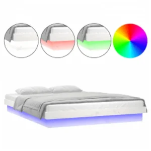 Bedframe LED massief hout wit 140×200 cm Bedframe LED massief hout wit 140×200 cm