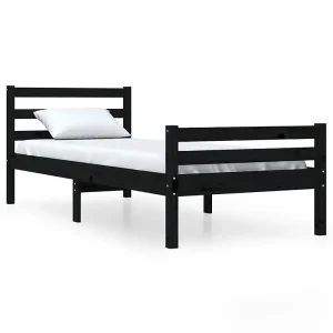 Bedframe massief hout zwart 100×200 cm Bedframe massief hout zwart 100×200 cm