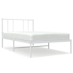 Bedframe met hoofdbord metaal wit 100×200 cm Bedframe met hoofdbord metaal wit 100×200 cm