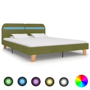 Bedframe met LED stof groen 160×200 cm Bedframe met LED stof groen 160×200 cm