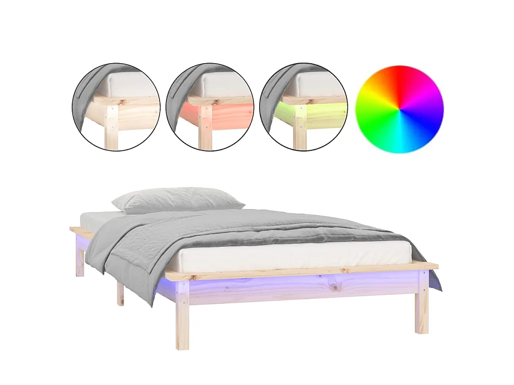 Bedframe LED massief hout 90x190 cm