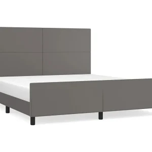 Bedframe met hoofdbord kunstleer grijs 160×200 cm