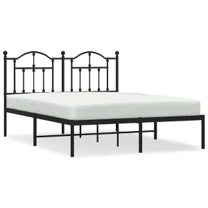 Bedframe met hoofdbord metaal zwart 135×190 cm Bedframe met hoofdbord metaal zwart 135×190 cm