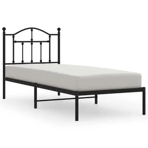 Bedframe met hoofdbord metaal zwart 90×190 cm Bedframe met hoofdbord metaal zwart 90×190 cm