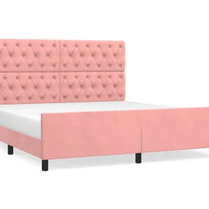 Bedframe met hoofdeinde fluweel roze 160×200 cm