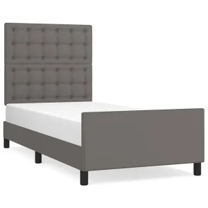 Bedframe met hoofdbord kunstleer grijs 90×190 cm Bedframe met hoofdbord kunstleer grijs 90×190 cm