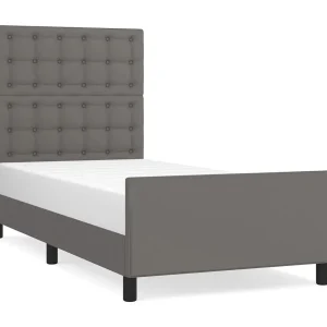 Bedframe met hoofdbord kunstleer grijs 90×200 cm Bedframe met hoofdbord kunstleer grijs 90×200 cm