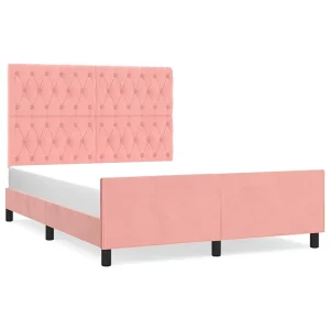 Bedframe met hoofdeinde fluweel roze 140×200 cm