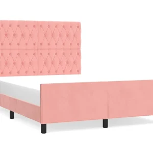 Bedframe met hoofdeinde fluweel roze 140×190 cm
